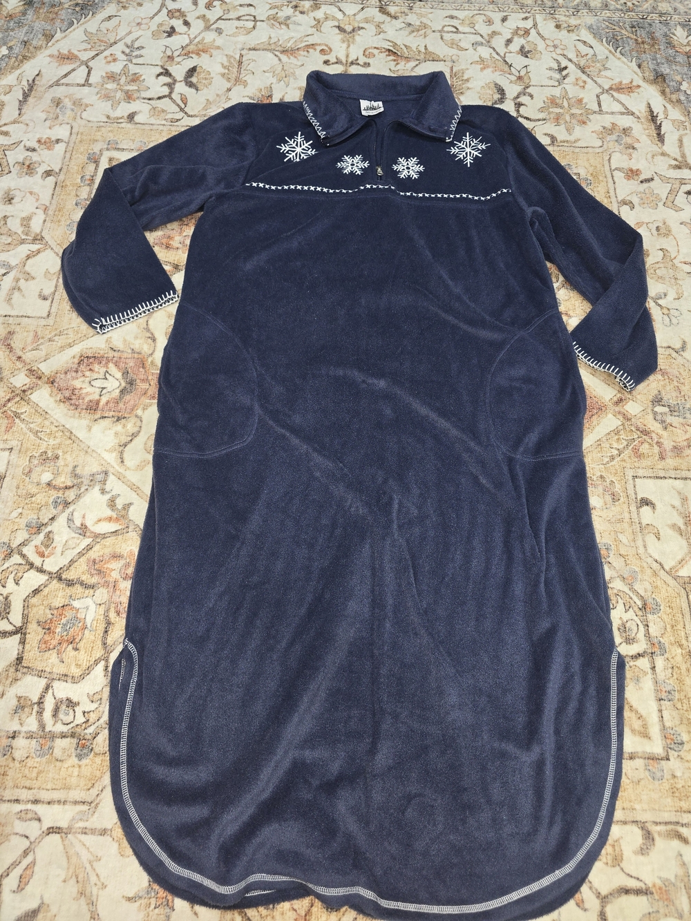 Navy Blue Snowflake Fleece Pullover Dress
